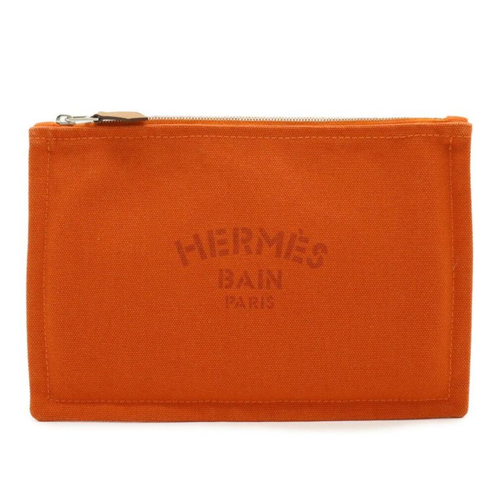 Hermes Canvas Leather Flat Pouch